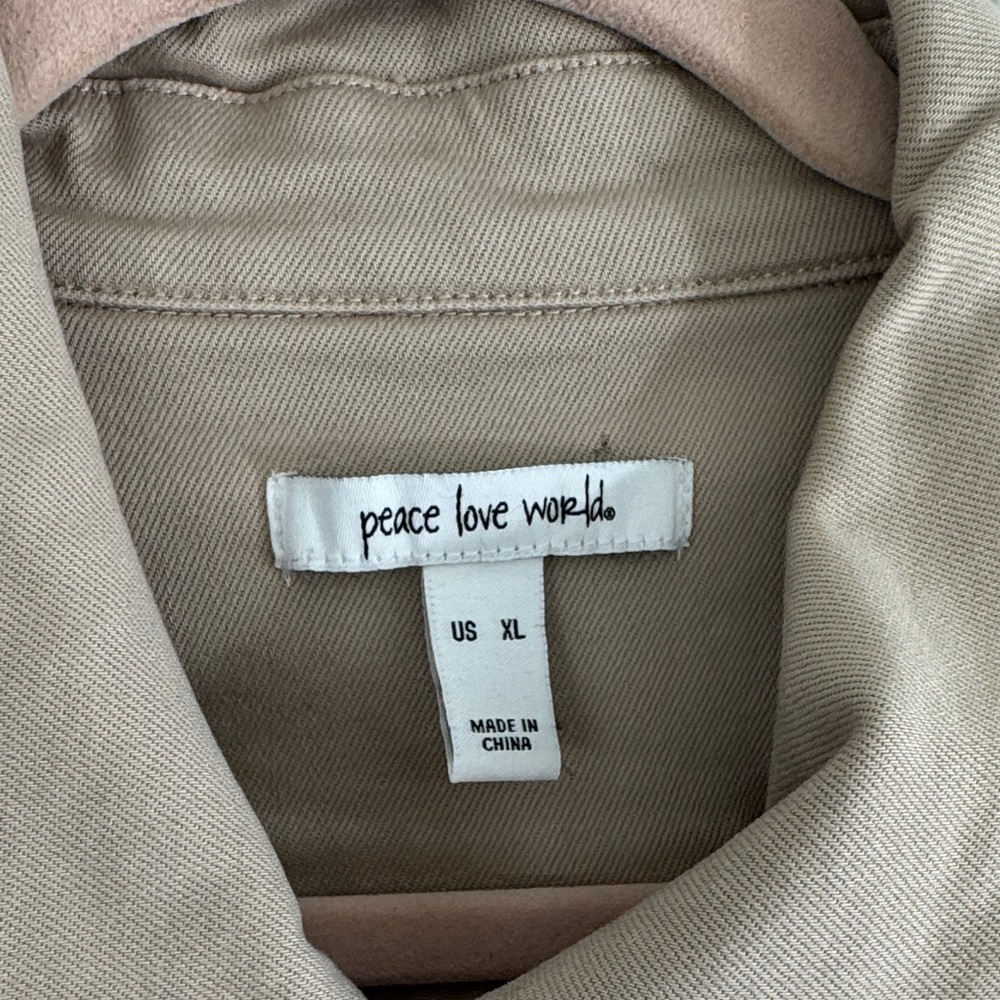 Peace Love World Cream Jean Jacket with Colorful Lace-Up Sleeves - Picture 4 of 15